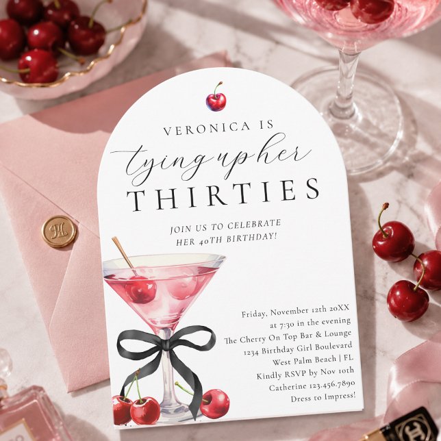 Att knyta mina trettioårs Cherrymartini 40-årsfira Inbjudningar (Skapare uppladdad)