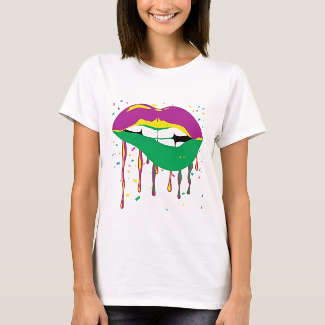 Att köra Läppar Mardi Gras T Shirt (Framsida)