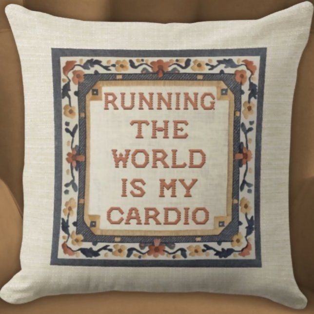 Att köra världen är min Cardio Faux Stitch Fitness Kudde (Witty Funny Fitness Gift Pillow
Faux Needlepoint Running The World is My Cardio)