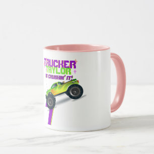 Att krossa det MONSTER LASTBIL ROSA Birthday AGE N Mugg