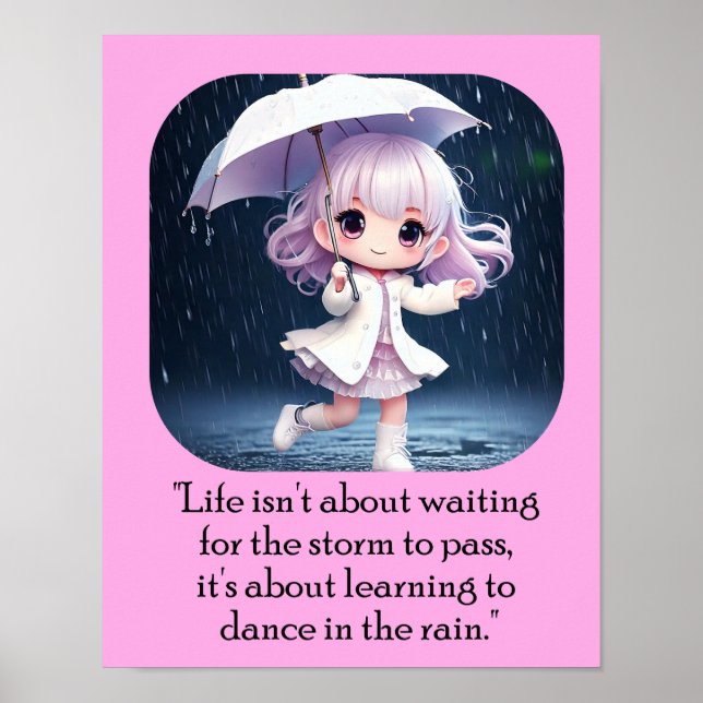 Att lära sig till Dance i Rain Chibil art Poster (Framsidan)