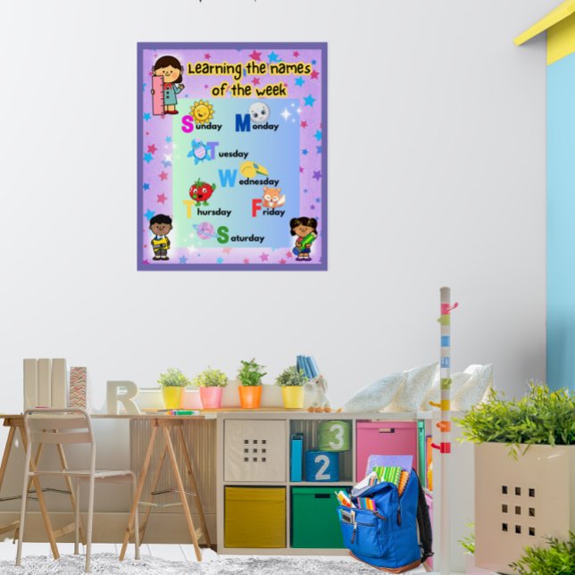 Att lära sig veckans dagar - färgstarka poster (Image does not depict actual size.)