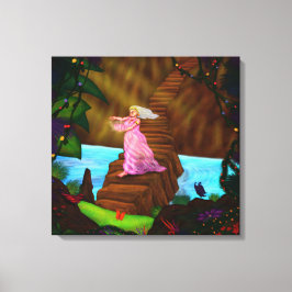 Att måla en ung kvinna som går över bron canvastryck