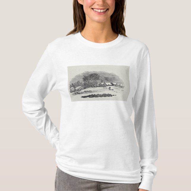 Att närma sig en by i vintern tee (Framsida)