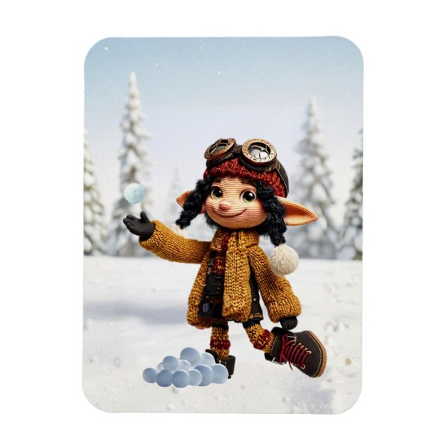 Att njuta av en snöig dag magnet (Vertikal)