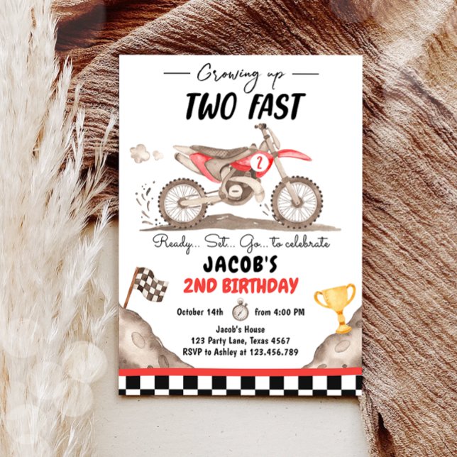 Att odla två snabba Dirt Bike Biking Boy Birthday Inbjudningar (Skapare uppladdad)