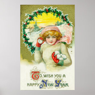Att önska dig en gott nytt år kasta snöboll poster