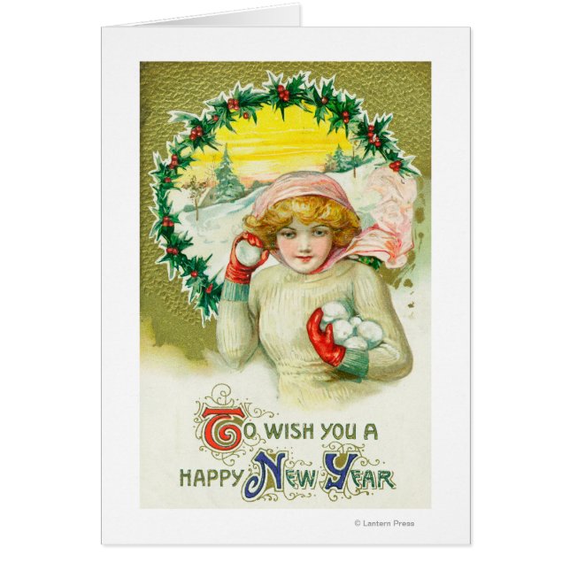 Att önska dig en Gott nytt år Snowball-strid Hälsningskort (Framsidan)