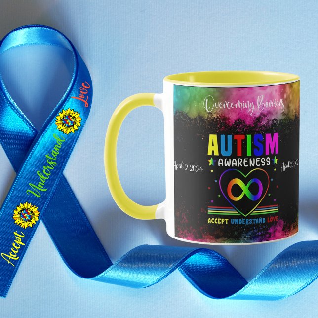 Att övervinna hindren för ökad medvetenhet om auti mugg (Join a movement celebrating the journey "Overcoming Barriers" with our striking Autism Awareness mug)