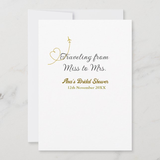 Att resa från Miss till Mrs möhippa lägg till namn Inbjudningar (Framsida)