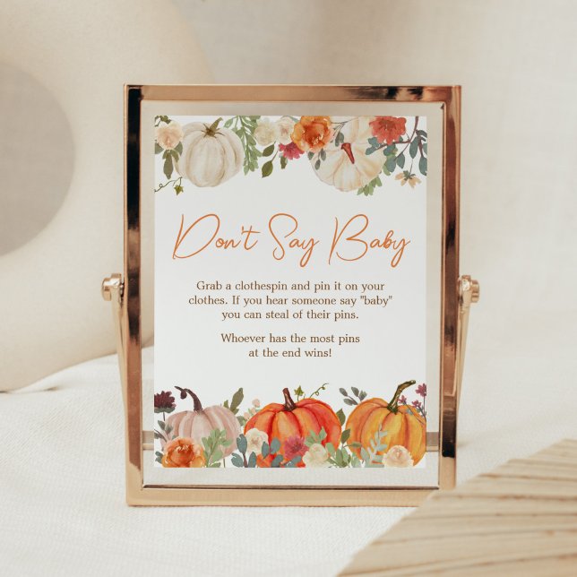 Att sjunka i Kärlek Blommigt Pumpkin Säg inte Baby Poster (Fall Floral Pumpkin Baby Shower Don't Say Baby Sign)