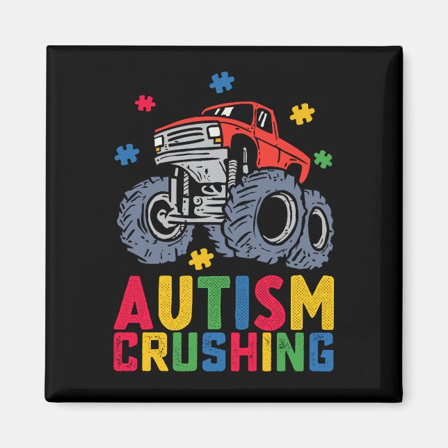 Att slå till mot Autism Monster Lastbil Awareness  Magnet (Framsidan)