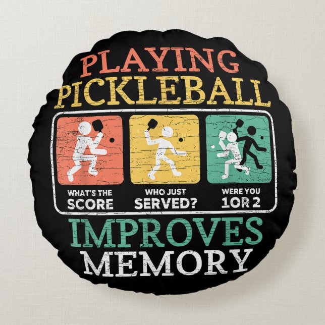 Att spela Pickleball förbättrar minnet  Rund Kudde (Framsidan)