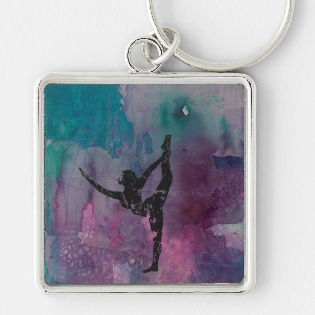 Att stå lägger benen på ryggen elasticiteten YG - Fyrkantig Silverfärgad Nyckelring (Framsidan)