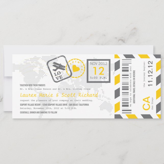 Att stiga ombord passerar flygpost biljettinbjudan inbjudningar (Framsida)