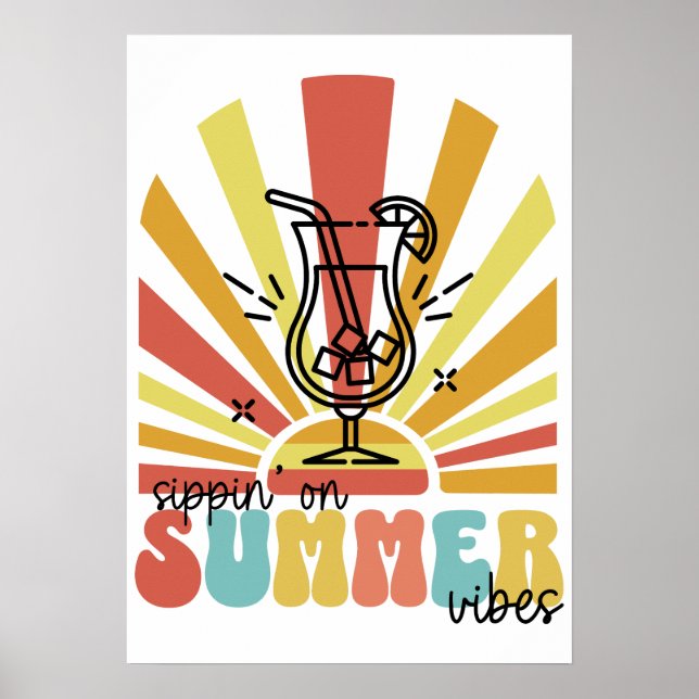 Att Suga På Sommar Känslor, Retro Sol, Cocktail Gl Poster (Framsidan)