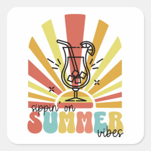 Att Suga På Sommarstämning, Retro Sol, Cocktailgla Fyrkantigt Klistermärke