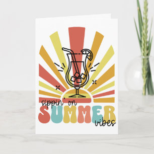 Att Suga På Sommarstämning, Retro Sol, Cocktailgla Helgkort