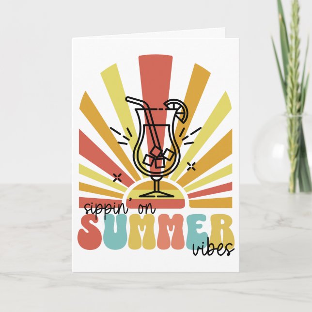 Att Suga På Sommarstämning, Retro Sol, Cocktailgla Helgkort (Framsida)