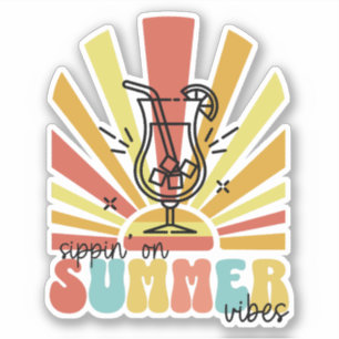 Att Suga På Sommarstämning, Retro Sol, Cocktailgla Klistermärken