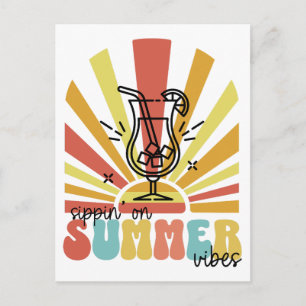 Att Suga På Sommarstämning, Retro Sol, Cocktailgla Vykort