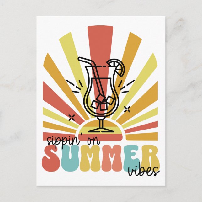 Att Suga På Sommarstämning, Retro Sol, Cocktailgla Vykort (Framsida)