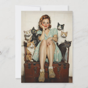 Att ta in Retro Crazy Cat Dam Vibes Inbjudningar
