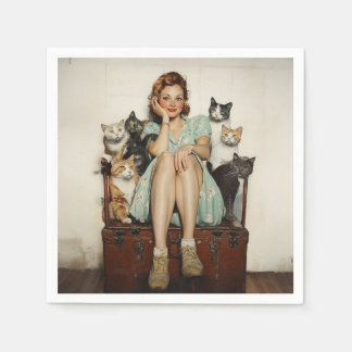 Att ta in Retro Crazy Cat Dam Vibes Pappersservett