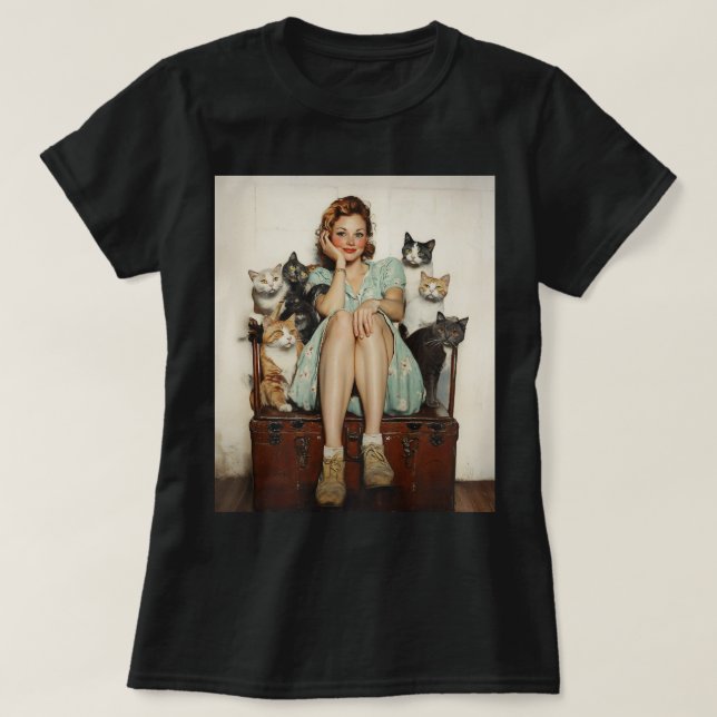 Att ta in Retro Crazy Cat Dam Vibes T Shirt (Design framsida)