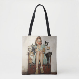 Att ta in Retro Crazy Cat Dam Vibes Tygkasse