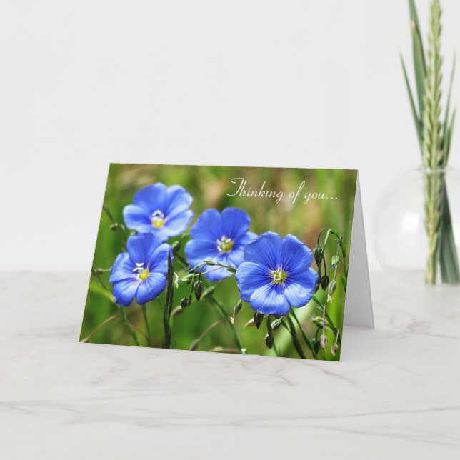 Att tänka på dig - Blåa blommor Kort (Framsida)