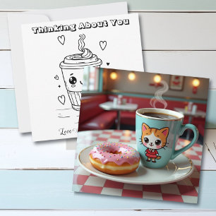 Att tänka på dig   Cute Donut och kaffe Kort