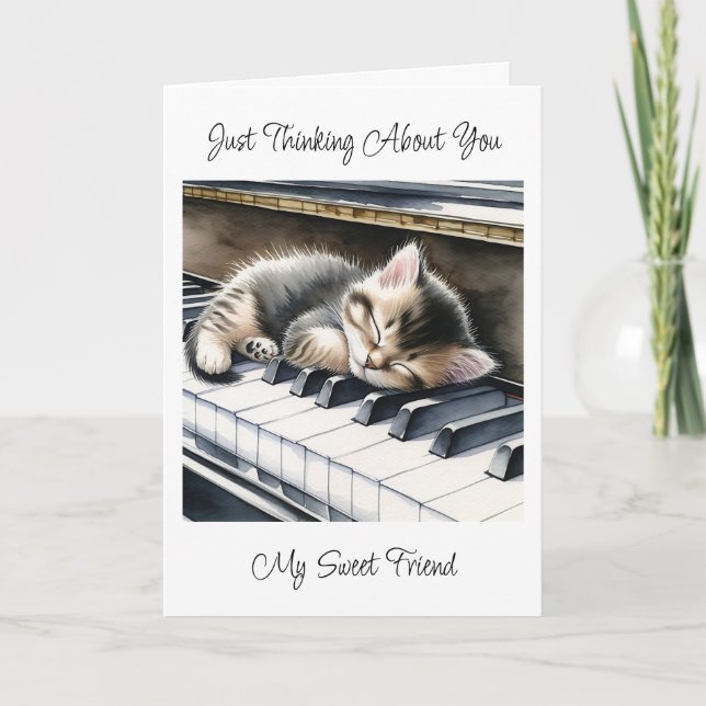 Att tänka på dig | Cute Kitten på Piano Nycklar Kort (Framsida)