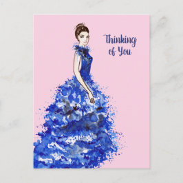 Att tänka på dig Dam med Sparkly Blue Gown Card Vykort