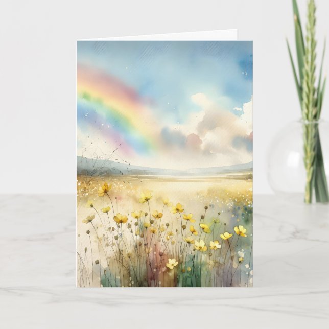 Att tänka på dig Dreamy Wildblommor och Rainbow Kort (Framsida)