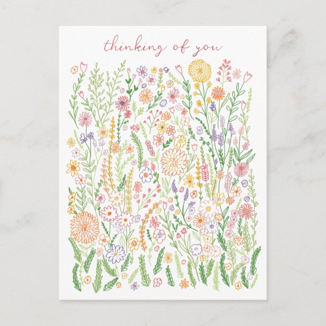 Att tänka på dig Flowers Fält Meadow Blommigt Vykort (Framsida)