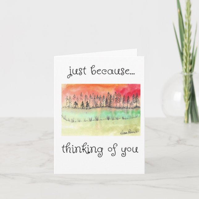 Att tänka på dig, Folk Art Painting Sunset, Träd Kort (Framsida)