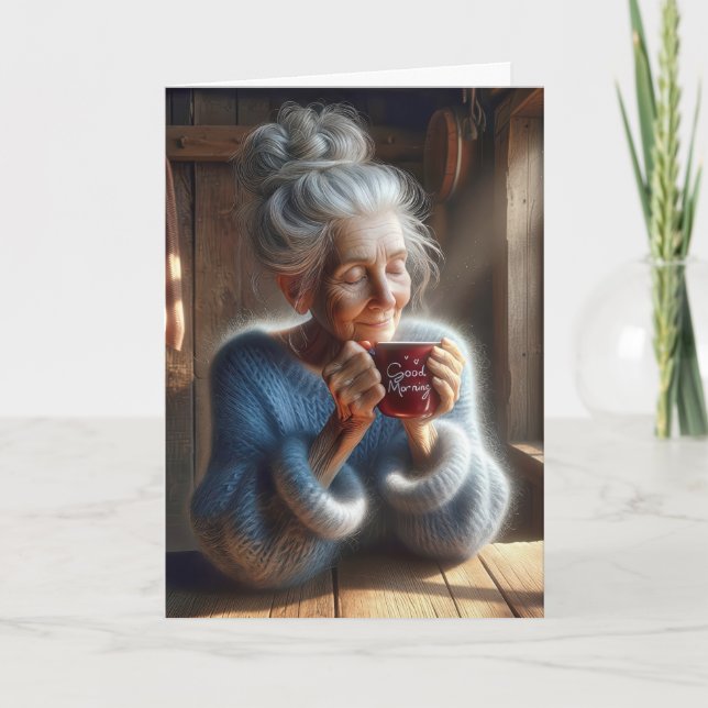 Att tänka på dig, gammal Dam, med kaffe Mugg Kort (Framsida)
