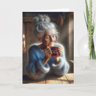 Att tänka på dig, gammal Dam, med kaffe Mugg Kort