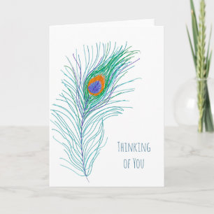 Att tänka på dig Hand plockade Peacock Feather Kort