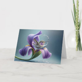 Att tänka på dig Hummingbird i en iris Kort