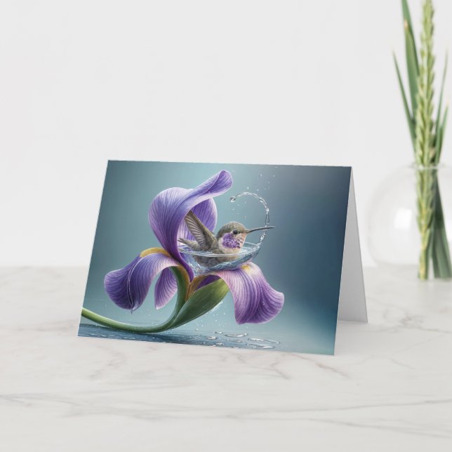 Att tänka på dig Hummingbird i en iris Kort (Framsida)