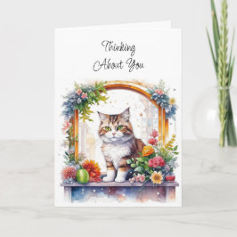 Att tänka på dig | Katt i fönster med blommor Kort