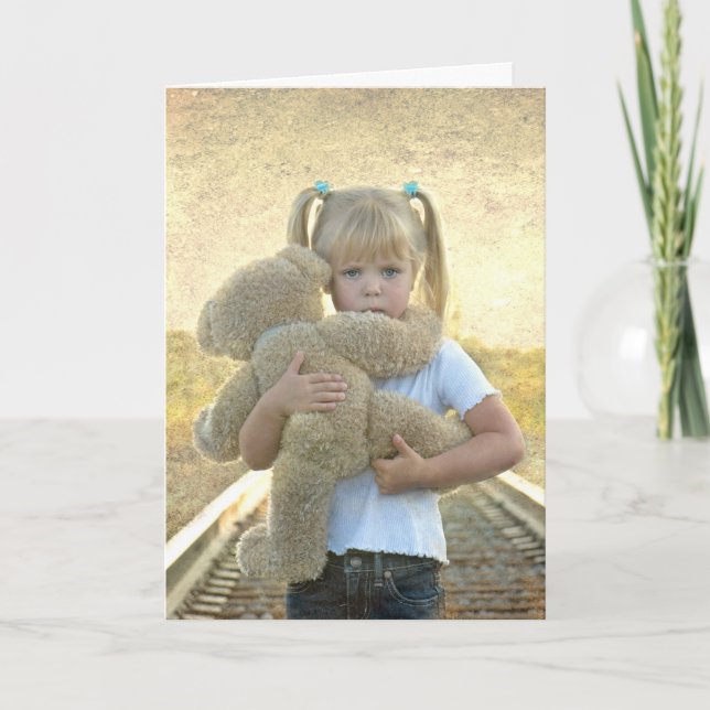 att tänka på dig ledsen flicka med nalle kort (Framsida)