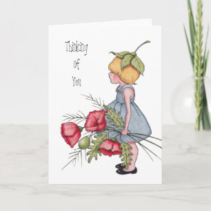 Att tänka på dig, lilla flicka med blommor, konst kort