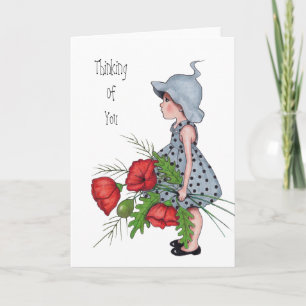 Att tänka på dig, lilla flicka med blommor, konst kort