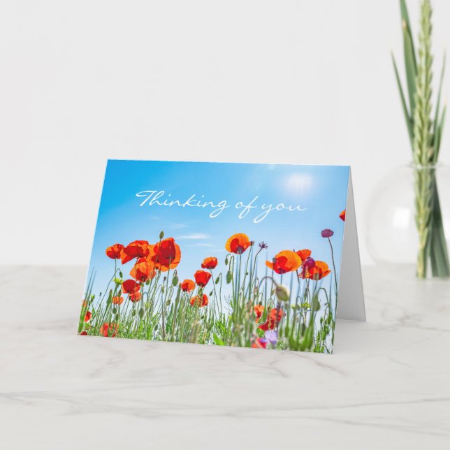 Att tänka på dig Red Poppy Flowers Modern Sympati Kort (Framsida)