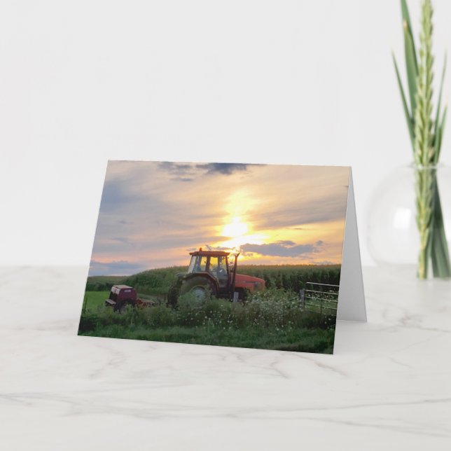 Att tänka på dig, Söt Sunset med Tractor Kort (Framsida)