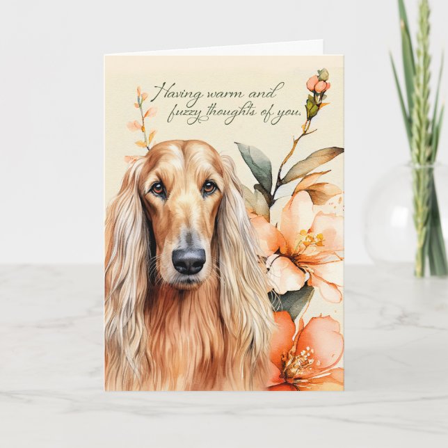 Att tänka på din afghanska Hund med Peach Lilies Kort (Framsida)