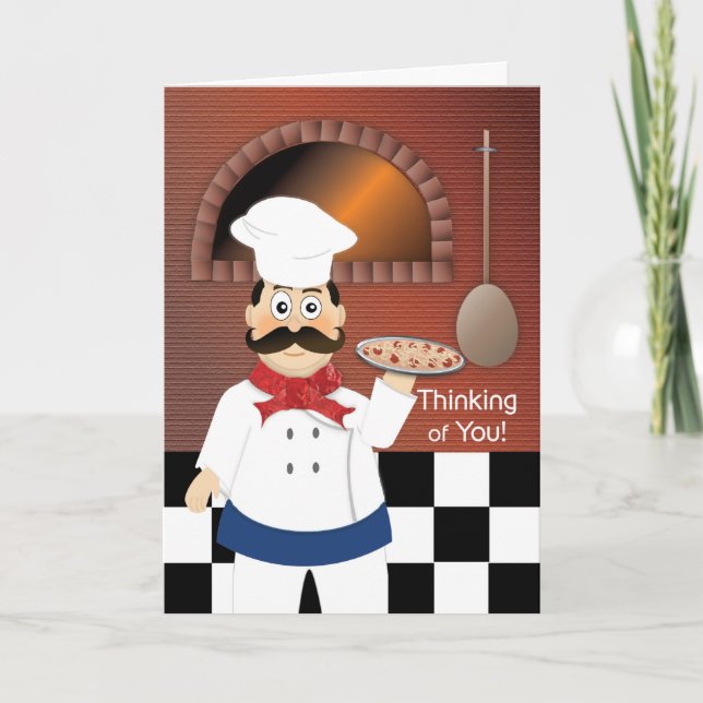 Att tänka på din italienska Chef Baking Pizza Hett Kort (Framsida)